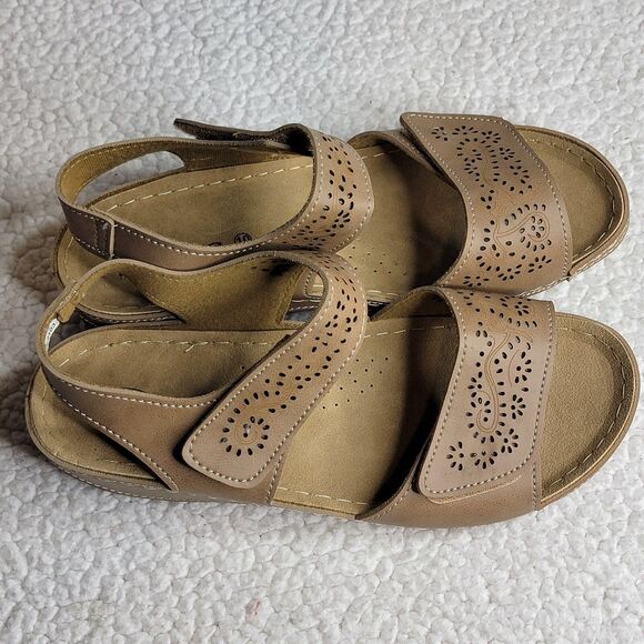 Flexus Revi Sandals Tan Women's Size 10 Spring Footwear Hook & Loop Straps EUC - Picture 5 of 10